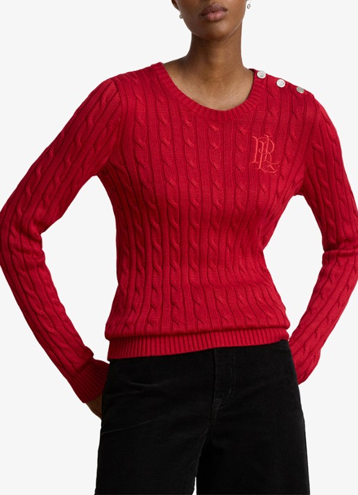 Ralph Lauren Kabelgebreide trui met logoborduring - detail 4 ralph red / rood