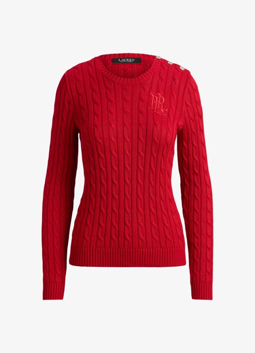 Ralph Lauren Kabelgebreide trui met logoborduring - voorkant 2 ralph red / rood
