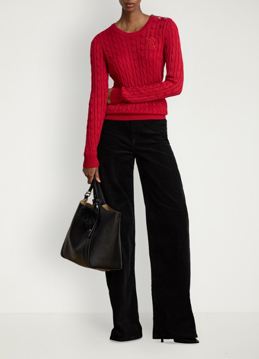 Ralph Lauren Kabelgebreide trui met logoborduring - voorkant 3 ralph red / rood