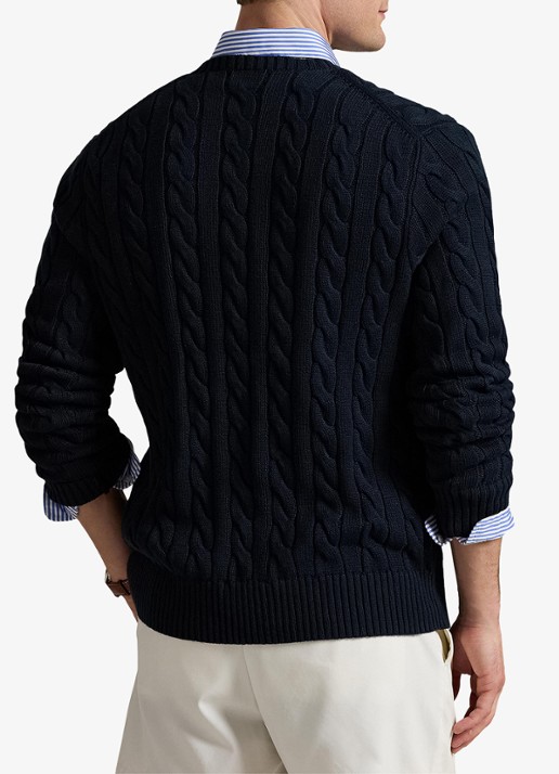Ralph Lauren Kabelgebreide trui met logoborduring - achterkant 8 hunter navy / blauw