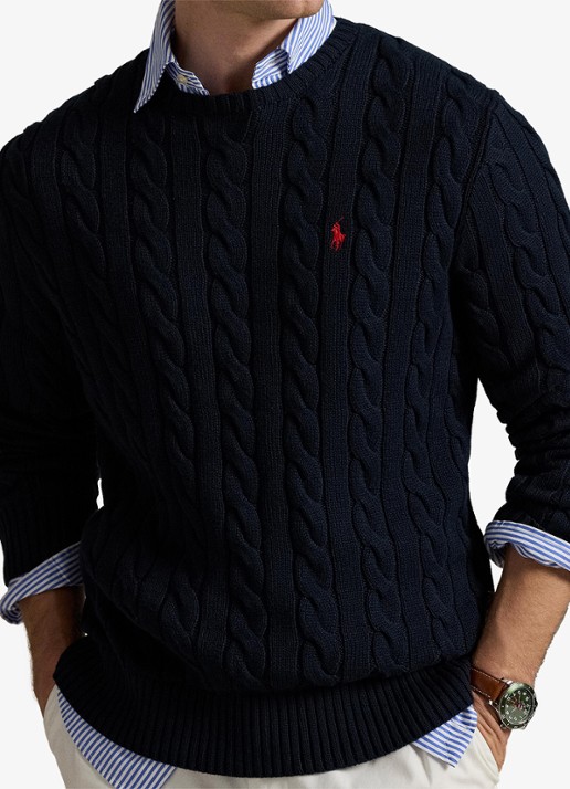 Ralph Lauren Kabelgebreide trui met logoborduring - detail 5 hunter navy / blauw