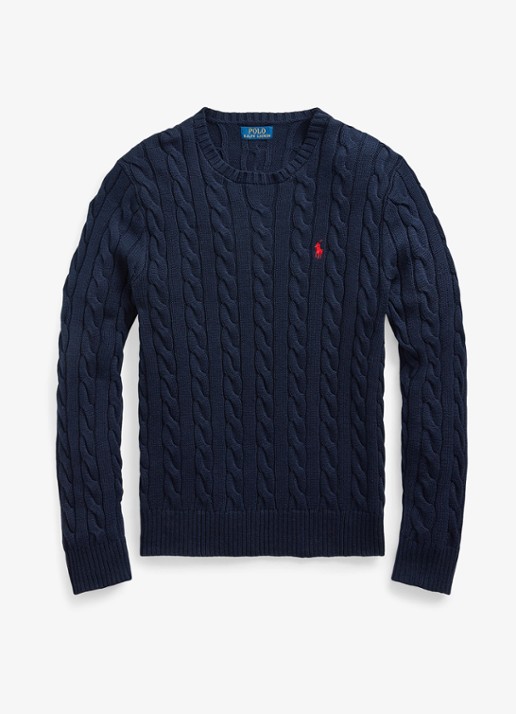 Ralph Lauren Kabelgebreide trui met logoborduring - voorkant hunter navy / blauw