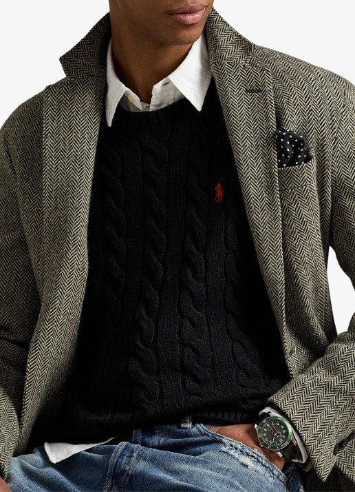 Ralph Lauren Kabelgebreide trui met logoborduring - detail 2 polo black / zwart