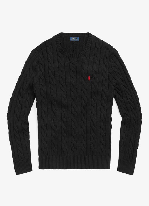 Ralph Lauren Kabelgebreide trui met logoborduring - voorkant 3 polo black / zwart