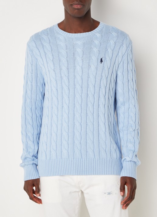 Ralph Lauren Kabelgebreide trui met logoborduring - detail bleubell-2xvo