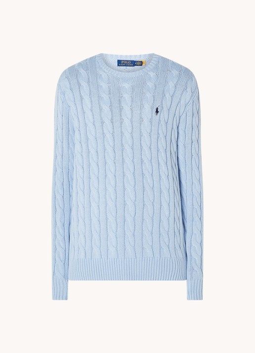 Ralph Lauren Kabelgebreide trui met logoborduring - voorkant 3 bleubell-2xvo
