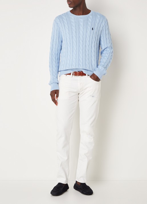Ralph Lauren Kabelgebreide trui met logoborduring - voorkant 4 bleubell-2xvo
