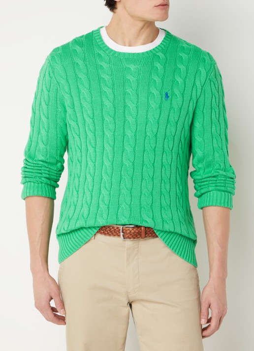 Ralph Lauren Kabelgebreide trui met logoborduring - detail classic kelly-2yzd