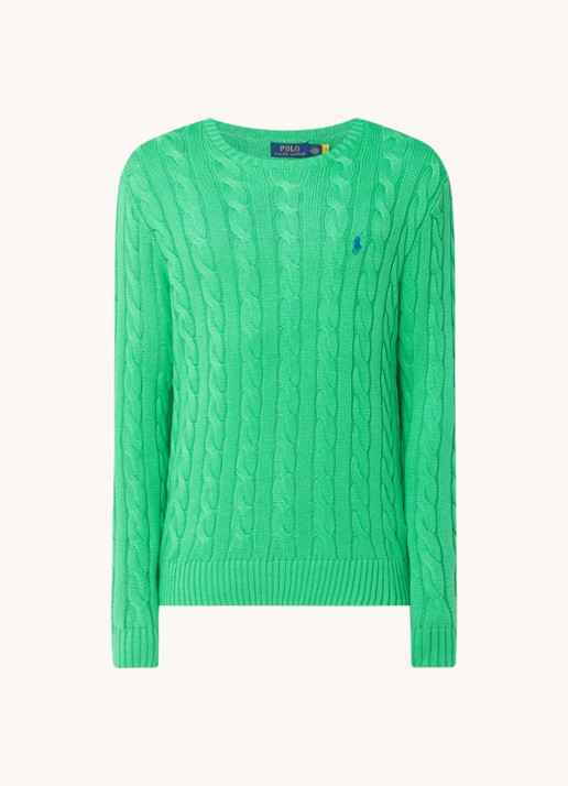 Ralph Lauren Kabelgebreide trui met logoborduring - voorkant 4 classic kelly-2yzd