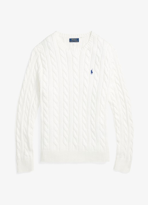 Ralph Lauren Kabelgebreide trui met logoborduring - voorkant white-2wcf