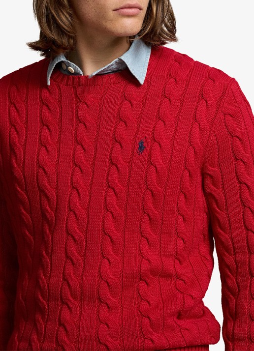 Ralph Lauren Kabelgebreide trui met logoborduring - detail 4 park avenue red-2zpd