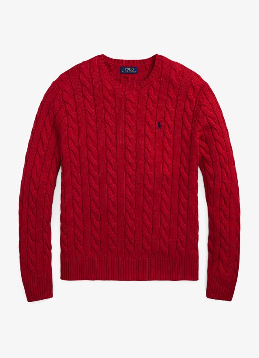 Ralph Lauren Kabelgebreide trui met logoborduring - voorkant 9 park avenue red-2zpd