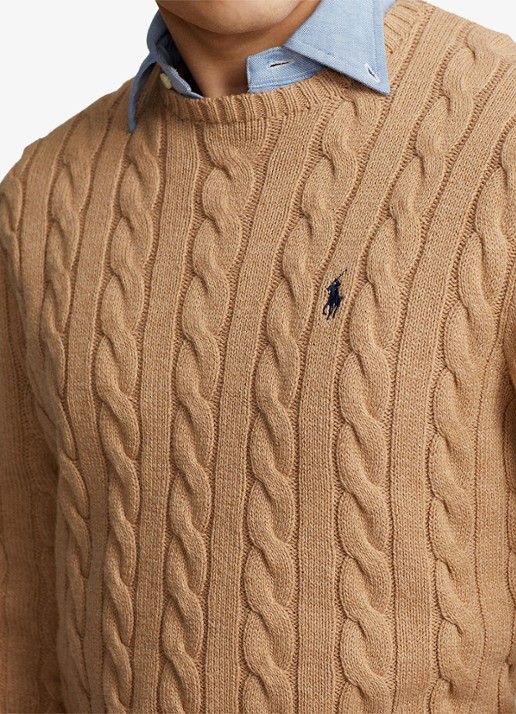Ralph Lauren Kabelgebreide trui met logoborduring - detail 2 camel melange-2x88