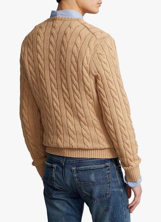 Ralph Lauren Kabelgebreide trui met logoborduring - achterkant 6 camel melange-2x88
