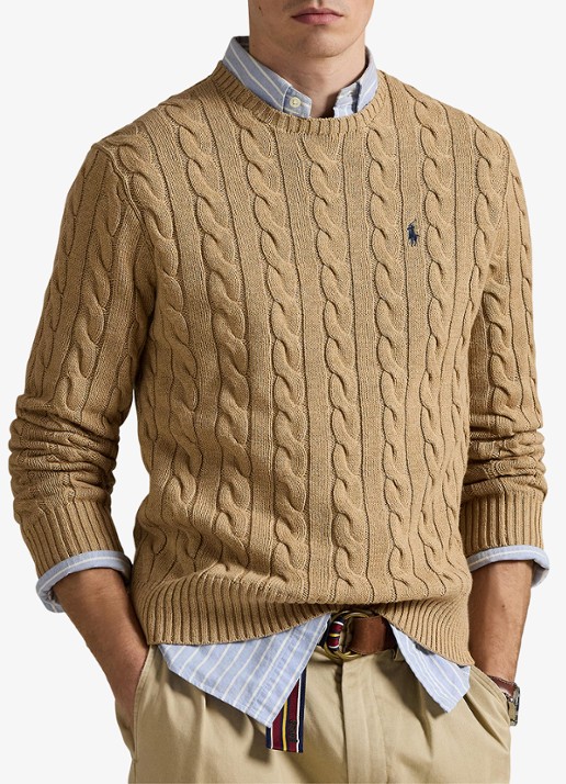 Ralph Lauren Kabelgebreide trui met logoborduring - detail 3 camel melange-2x88