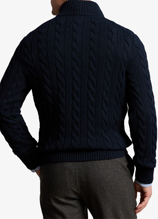 Ralph Lauren Kabelgebreide trui met logoborduring - achterkant donkerblauw