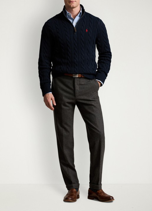 Ralph Lauren Kabelgebreide trui met logoborduring - voorkant 8 donkerblauw