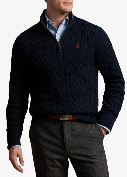 Ralph Lauren Kabelgebreide trui met logoborduring - detail 5 donkerblauw