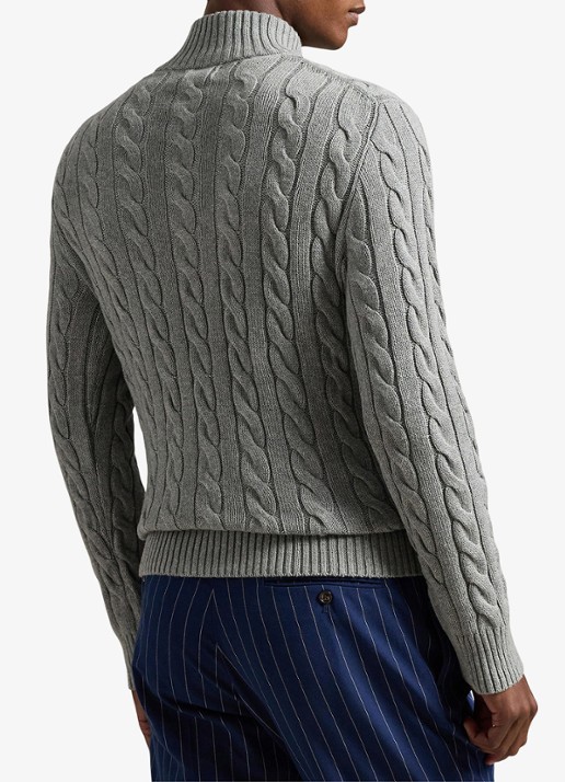 Ralph Lauren Kabelgebreide trui met logoborduring - achterkant fawn grey heather / grijs