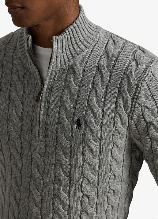 Ralph Lauren Kabelgebreide trui met logoborduring - detail 3 fawn grey heather / grijs