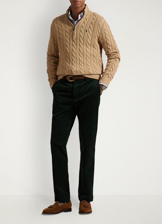 Ralph Lauren Kabelgebreide trui met logoborduring - voorkant 4 camel melange / camel