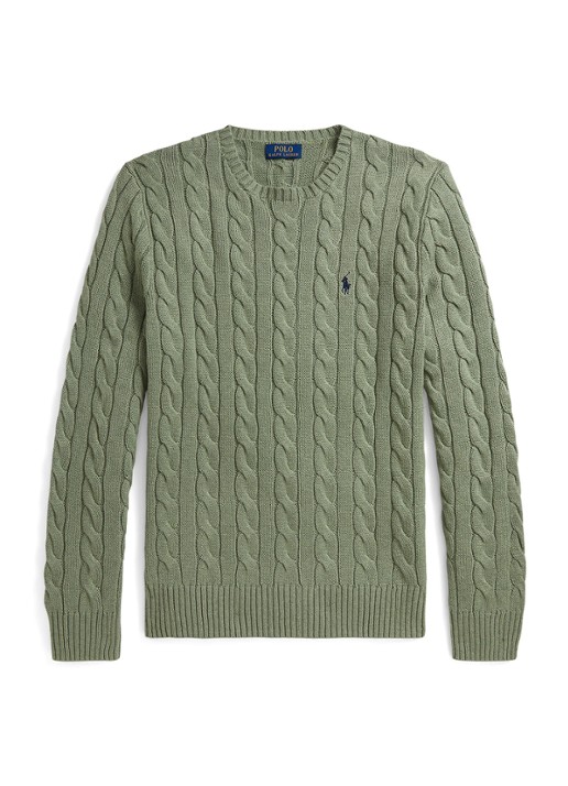 Ralph Lauren Kabelgebreide trui met logoborduring - voorkant fern green heather-267s