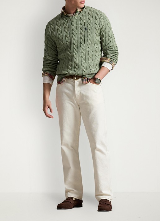 Ralph Lauren Kabelgebreide trui met logoborduring - voorkant 2 fern green heather-267s