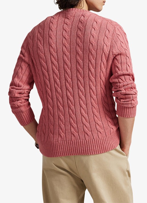 Ralph Lauren Kabelgebreide trui met logoborduring - achterkant 3 strawberry gelato hthr-45qb