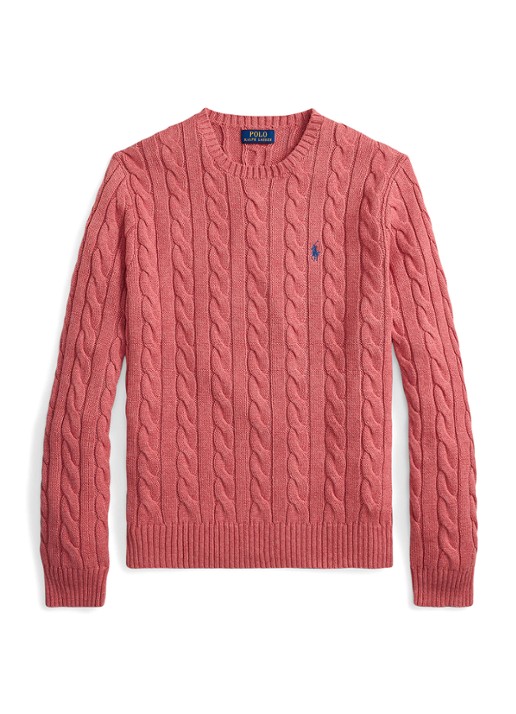 Ralph Lauren Kabelgebreide trui met logoborduring - voorkant strawberry gelato hthr-45qb