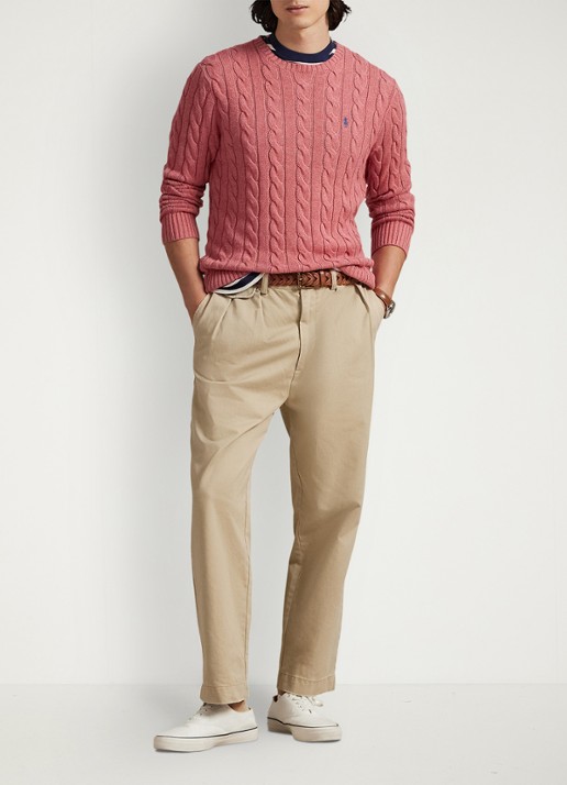 Ralph Lauren Kabelgebreide trui met logoborduring - voorkant 2 strawberry gelato hthr-45qb