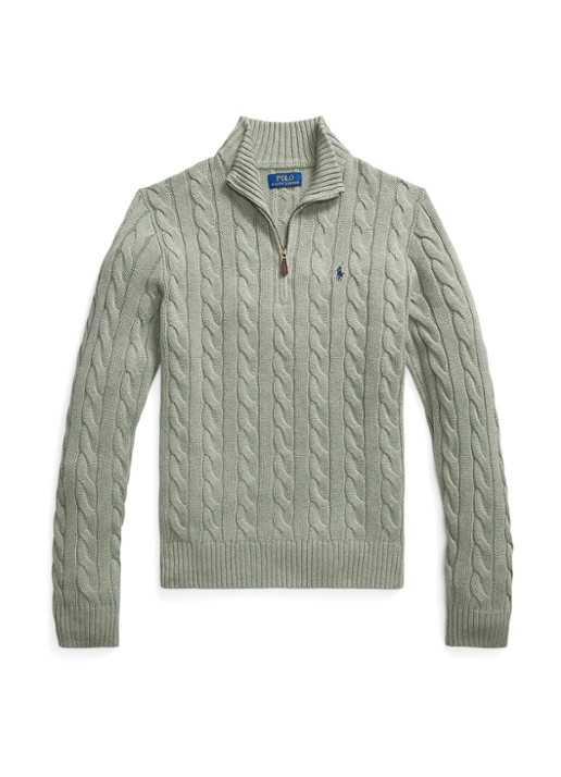 Ralph Lauren Kabelgebreide trui met logoborduring - voorkant 4 fern green heather / groen