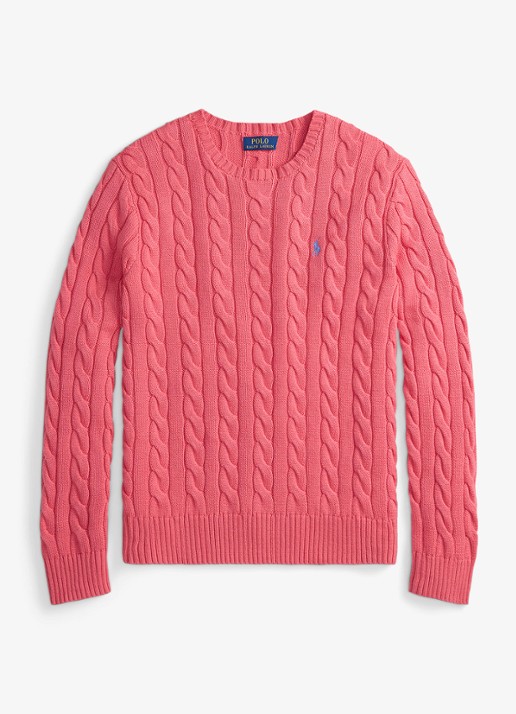 Ralph Lauren Kabelgebreide trui met logoborduring - voorkant 2 pale red-337z