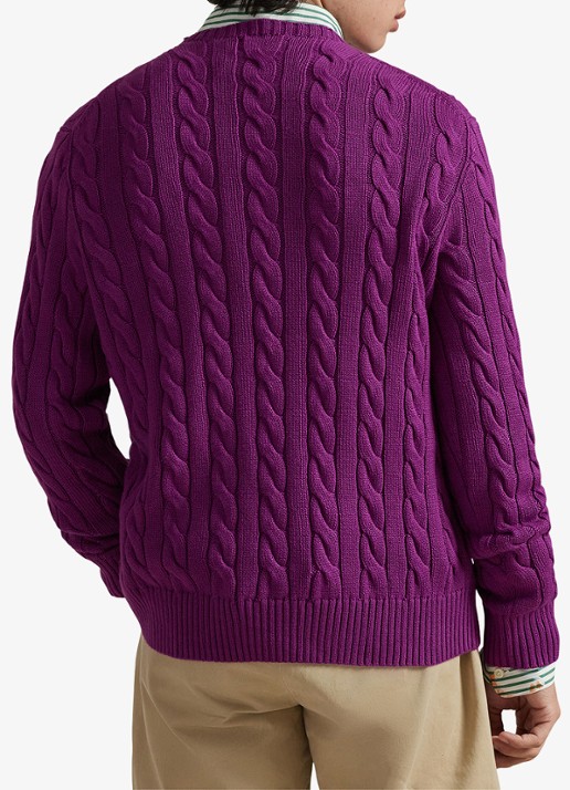 Ralph Lauren Kabelgebreide trui met logoborduring - achterkant purple dawn-37ho
