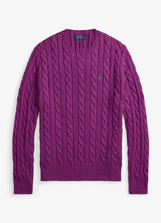 Ralph Lauren Kabelgebreide trui met logoborduring - voorkant 2 purple dawn-37ho