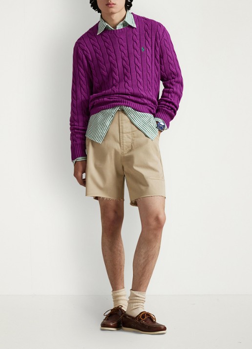 Ralph Lauren Kabelgebreide trui met logoborduring - voorkant 3 purple dawn-37ho
