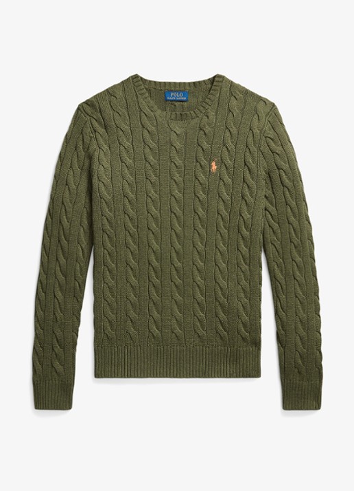 Ralph Lauren Kabelgebreide trui met logoborduring - voorkant 2 garden trail heather-419f