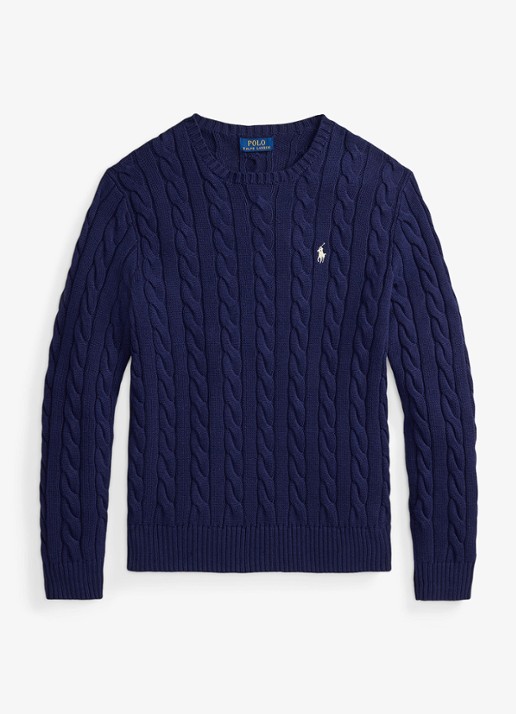 Ralph Lauren Kabelgebreide trui met logoborduring - voorkant bright navy-2x86