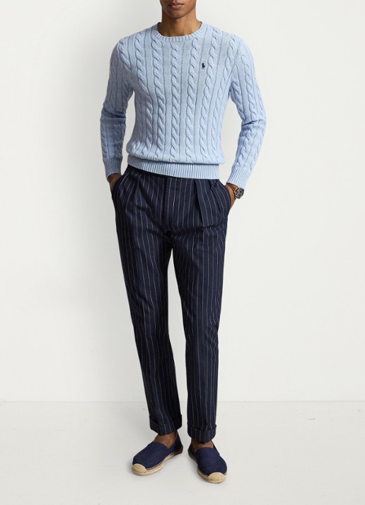 Ralph Lauren Kabelgebreide trui met logoborduring - detail 3 blue hyacinth hthr-44ej