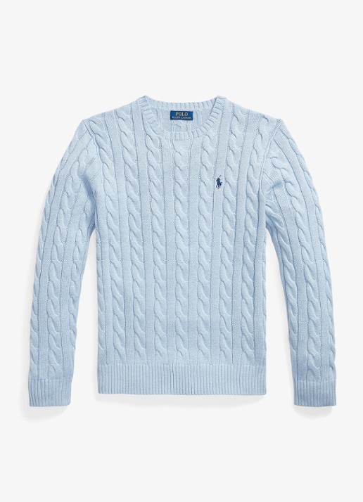Ralph Lauren Kabelgebreide trui met logoborduring - voorkant blue hyacinth hthr-44ej