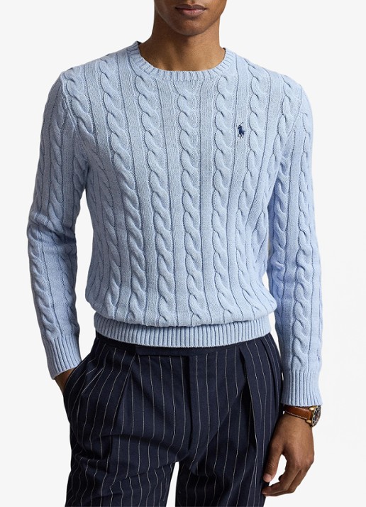 Ralph Lauren Kabelgebreide trui met logoborduring - voorkant 2 blue hyacinth hthr-44ej