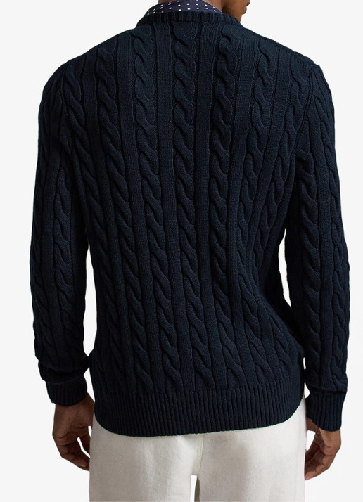 Ralph Lauren Kabelgebreide trui met logoborduring - achterkant 3 hunter navy c8135-zx6s