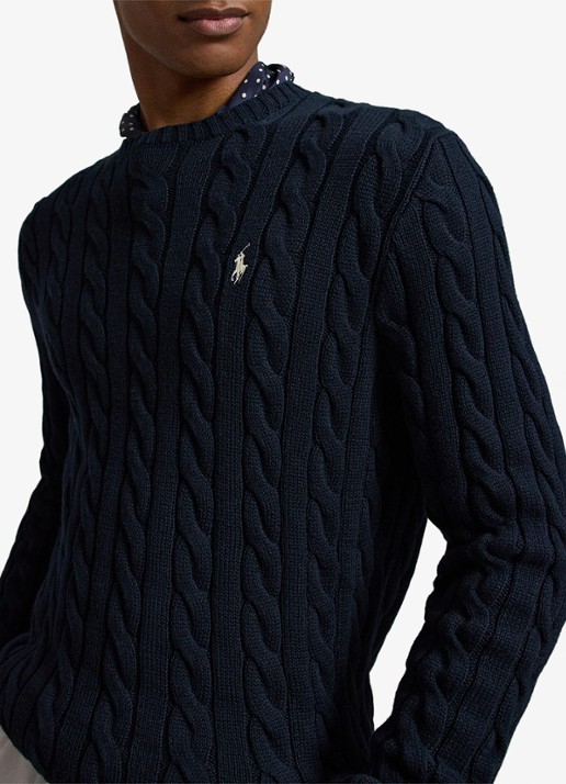 Ralph Lauren Kabelgebreide trui met logoborduring - detail 2 hunter navy c8135-zx6s