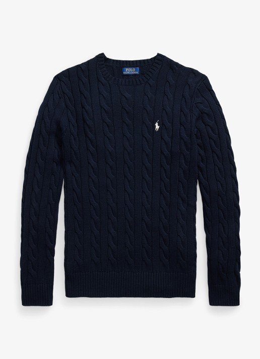 Ralph Lauren Kabelgebreide trui met logoborduring - voorkant 4 hunter navy c8135-zx6s