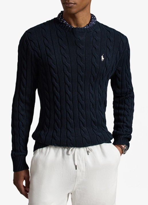 Ralph Lauren Kabelgebreide trui met logoborduring - voorkant 5 hunter navy c8135-zx6s