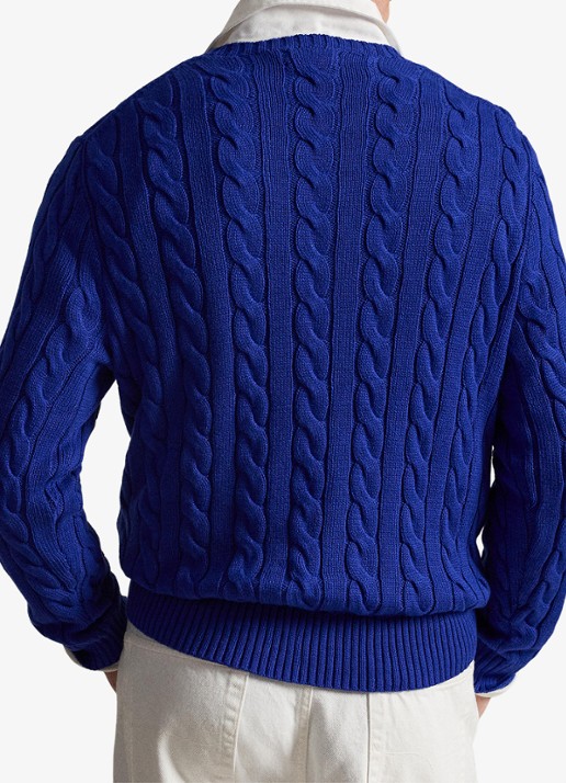 Ralph Lauren Kabelgebreide trui met logoborduring - achterkant new iris blue-37x7