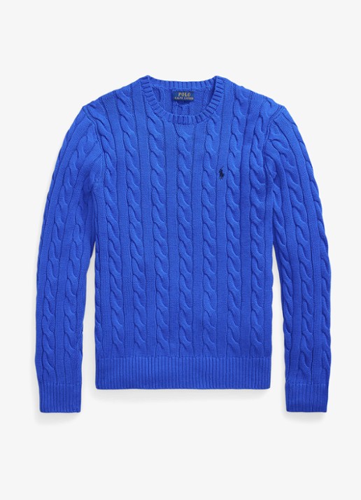 Ralph Lauren Kabelgebreide trui met logoborduring - voorkant 2 new iris blue-37x7