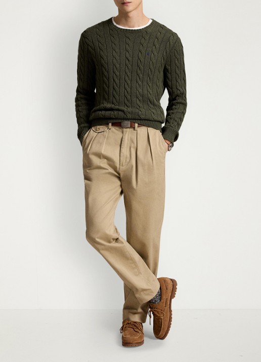 Ralph Lauren Kabelgebreide trui met logoborduring - detail olive shrub heather-zxqg
