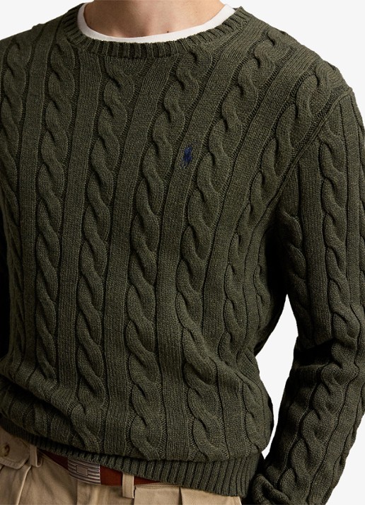 Ralph Lauren Kabelgebreide trui met logoborduring - detail 2 olive shrub heather-zxqg