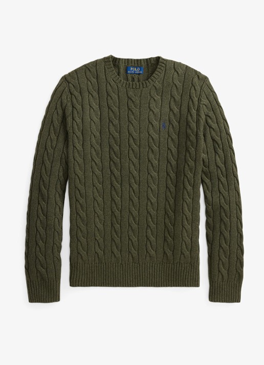 Ralph Lauren Kabelgebreide trui met logoborduring - voorkant 3 olive shrub heather-zxqg