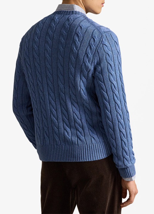 Ralph Lauren Kabelgebreide trui met logoborduring - achterkant 3 blue borage heather-zxs4